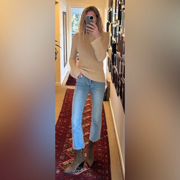 Banana Republic Cream Knit Crochet Woven Long Bell Sleeve Sweater Jumper Top - Picture 3 of 8